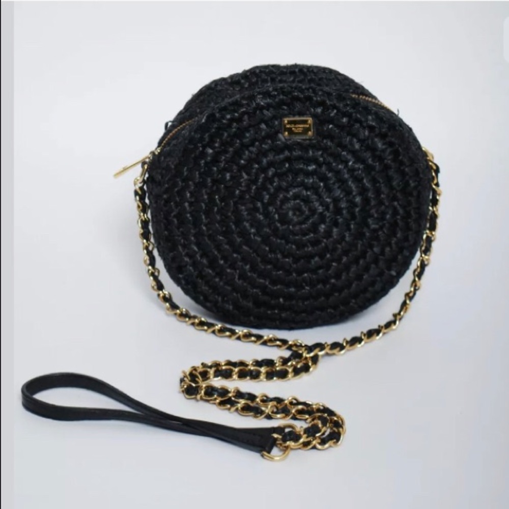 Dolce & Gabbana gold chain Crossbody Straw Tote